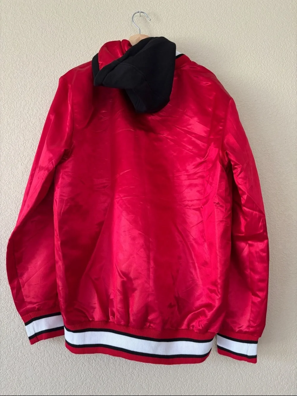 NHL Red and Black Satin Team Jacket with Bold Appliqué- NWT